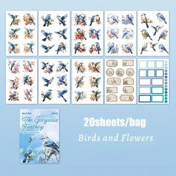 Стікербук The Gorgeous Fantasy Birds and Flowers 20 аркушів sb116-2 фото
