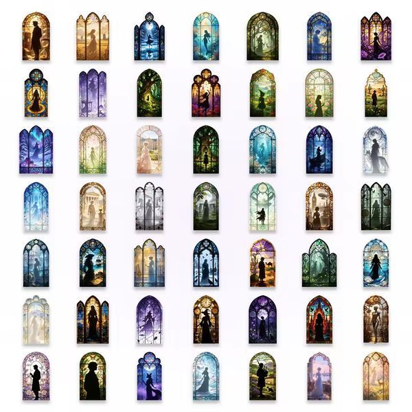 Набір стікерів Stained Glass Windows 50 шт f59-9 фото