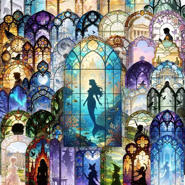 Набір стікерів Stained Glass Windows 50 шт f59-9 фото